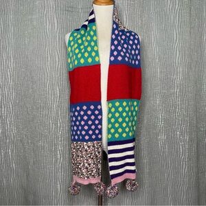 Quirky mixed media pom pom scarf